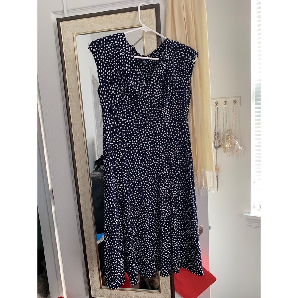 Blue and white polka dot dress